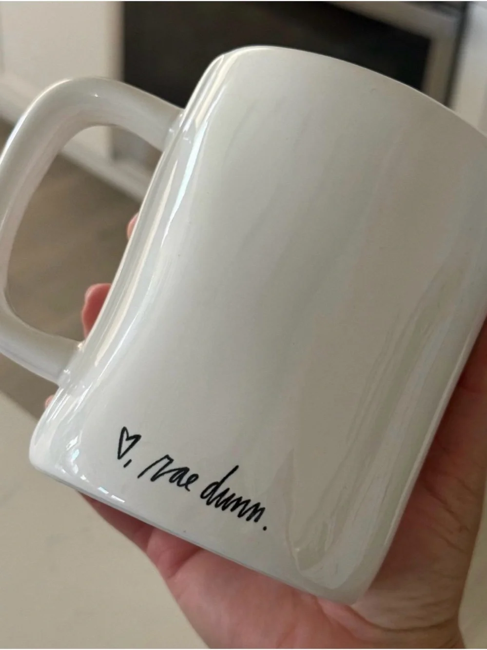 Rae Dunn White Ceramic Coffee Mug with Black Hand-Lettered Logo